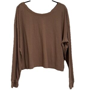 Aeropostale Cropped Thermal Women's Size XL Waffle Brown Tan V Back Cozycore